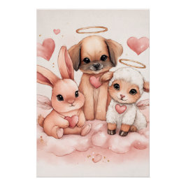 Baby Cupid Animals Nursery Wall Art | Watercolor Perfect Poster