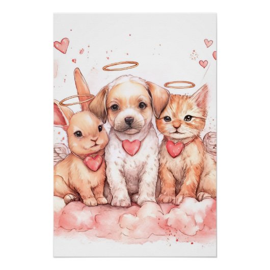 Baby Cupid Trio-kinderkamerkunst | Waterverf Perfect Poster (Voorkant)