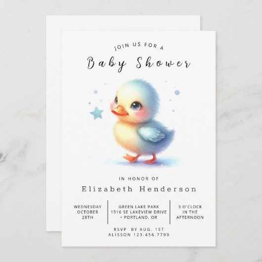 Baby Custom Duck Baby shower Kaart (Voorkant / Achterkant)