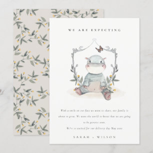 Baby Cute Baby Hippo Foliage Ballon Bedankkaart