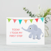 Baby Cute Maandelijkse Groei Blauwe Elephant Kaart (Staand voorkant)