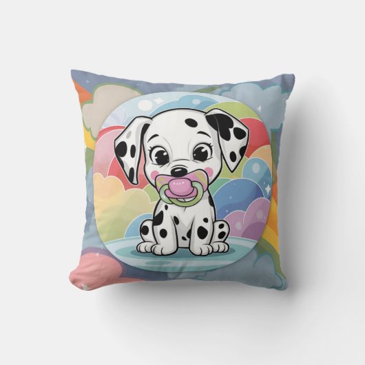 Baby Dalmatiër met een fopspeen - Geboorte Stats Kussen (Voorkant)