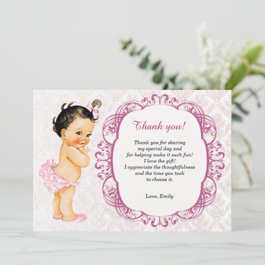 Baby Damask Hartelijk dank Bedankkaart (Staand voorkant)