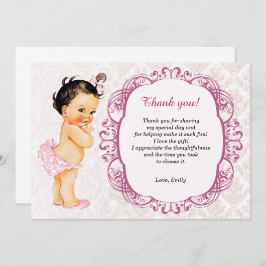  Baby Damask Hartelijk dank Bedankkaart (Voorkant / Achterkant)