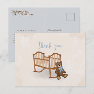 Baby  Dank je blauwe Teddy Bear Nursery Briefkaart