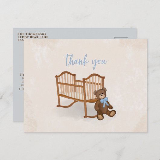 Baby  Dank je blauwe Teddy Bear Nursery Briefkaart (Voorkant / Achterkant)