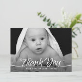 Baby dank u aangepaste foto chique hand script bedankkaart