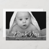 Baby dank u aangepaste foto chique hand script bedankkaart