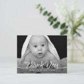 Baby dank u aangepaste foto chique hand script briefkaart (Staand voorkant)