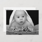 Baby dank u aangepaste foto chique hand script briefkaart (Voorkant / Achterkant)