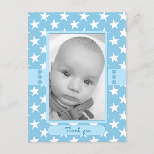 Baby Dank u blauwe sterren Foto Briefkaart (Voorkant)