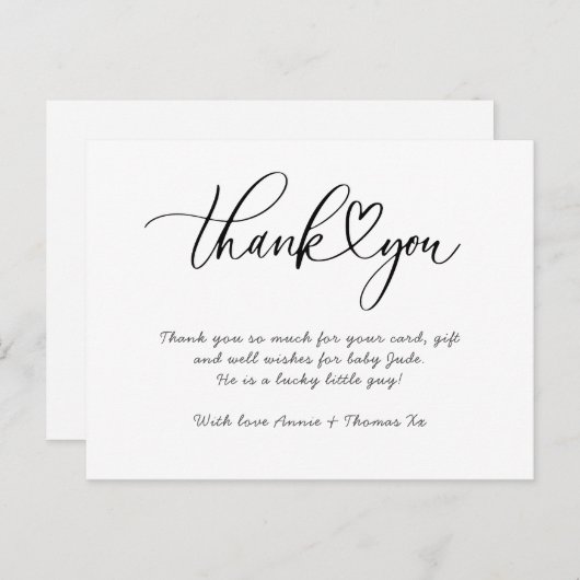 Baby dank u kaarten hart dank u (Voorkant / Achterkant)