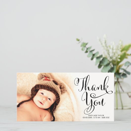 Baby Dank u voor uw kalligrafie Bedankkaart (Staand voorkant)