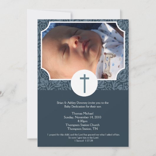 Baby Dedicatie BOY Baptism Fotonodiging 5x7 Kaart (Voorkant)