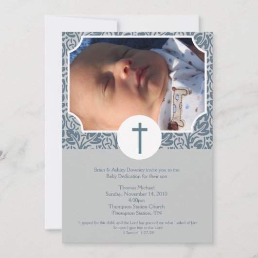Baby Dedicatie BOY Baptism Fotonodiging 5x7 Kaart (Voorkant)