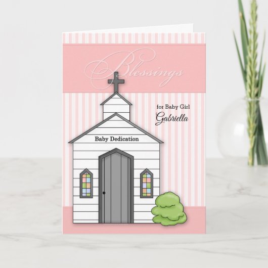 Baby Dedicatie in roze voor meisjes met kapel Kaart (Voorkant)