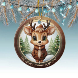 Baby Deer Antlers Animal Character Christmas 🦌🎄 Keramisch Ornament