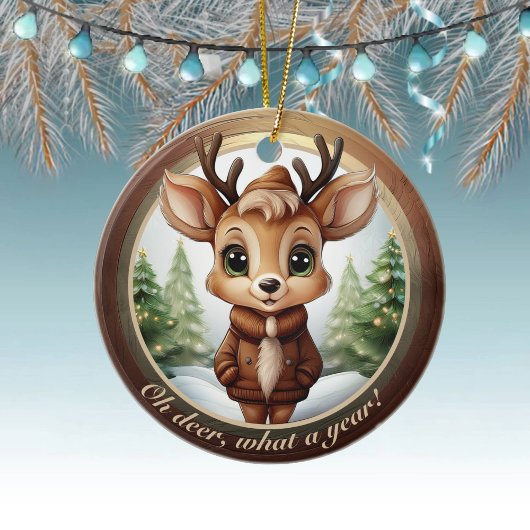 Baby Deer Antlers Animal Character Christmas 🦌🎄 Keramisch Ornament