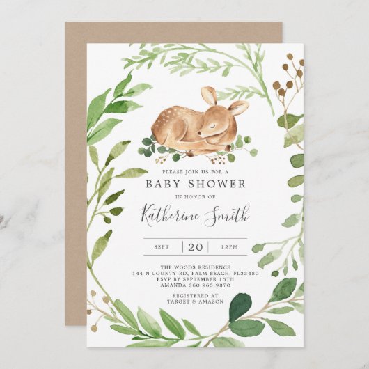 Baby Deer Baby shower Uitnodiging (Voorkant / Achterkant)