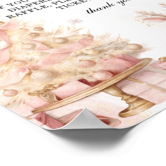 Baby Deer Blush Roze Gouden Winter Luier Raffle Poster (Hoek)