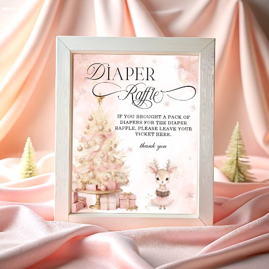 Baby Deer Blush Roze Gouden Winter Luier Raffle Poster