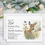 Baby Deer Butterfly Foliage Floral 21st Birthday Kaart<br><div class="desc">Leg de schoonheid van de natuur vast met de uitnodiging van deze elegante vrouw op haar 21ste verjaardag, met een verbluffend schilderij van een baby gefascineerd door een vlinder. Deze kunstgeïnspireerde uitnodiging is ideaal voor een wildleven of een diervriendelijke viering op de verjaardag.. en zal zeker natuur liefhebbers van alle...</div>