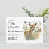 Baby Deer Butterfly Foliage Floral 50th Birthday Kaart (Staand voorkant)