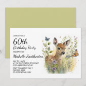 Baby Deer Butterfly Foliage Floral 60th Birthday Kaart (Voorkant / Achterkant)