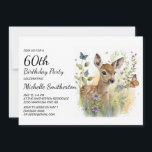 Baby Deer Butterfly Foliage Floral 60th Birthday Kaart<br><div class="desc">Leg de schoonheid van de natuur vast met de uitnodiging van deze elegante vrouw op haar 60ste verjaardag met een verbluffend schilderij van een baby gefascineerd door een vlinder. Deze kunstgeïnspireerde uitnodiging is ideaal voor een wildleven of een diervriendelijke viering op de verjaardag.. en zal zeker natuur liefhebbers van alle...</div>