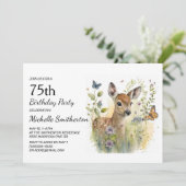 Baby Deer Butterfly Foliage Floral 75th Birthday Kaart (Staand voorkant)