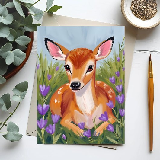 Baby Deer Fawn Animal Painting Briefkaart