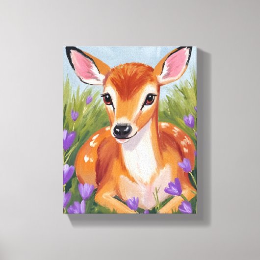 Baby Deer Fawn Animal Painting Canvas Afdruk (Voorkant)