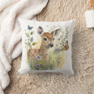 Baby Deer Fawn Butterfly Painting Kussen