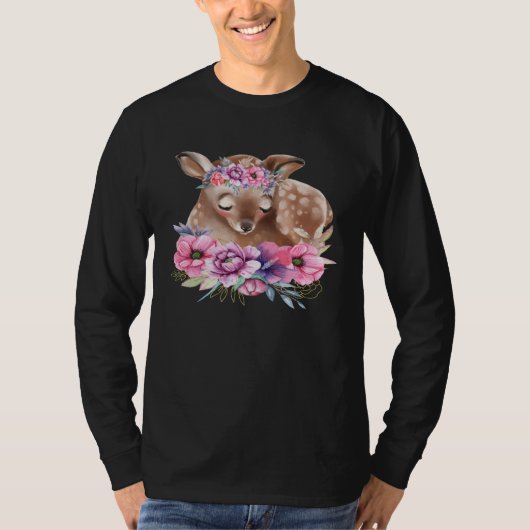 Baby Deer Fawn with Flowers Forest Animals Nature  T-shirt (Voorkant)