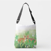 Baby Deer - Fawns in Tall Grass Illustratie Crossbody Tas (Voorkant)
