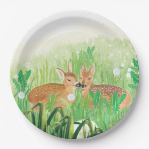 Baby Deer - Fawns in Tall Grass Illustratie Papieren Bordje