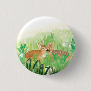Baby Deer - Fawns in Tall Grass Illustratie Ronde Button 3,2 Cm