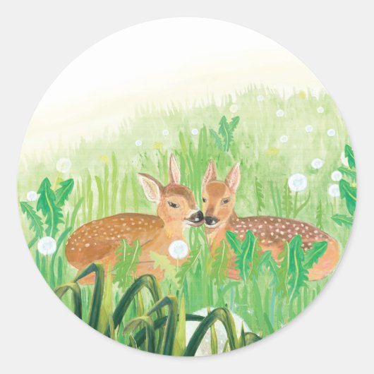 Baby Deer - Fawns in Tall Grass Illustratie Ronde Sticker (Voorkant)