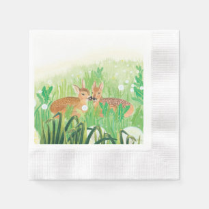 Baby Deer - Fawns in Tall Grass Illustratie Servet
