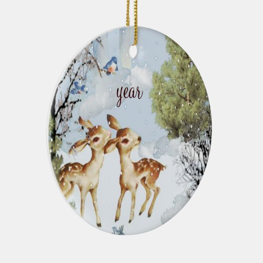 Baby Deer Fawns kerstversiering Keramisch Ornament (Rechts)