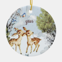 Baby Deer Fawns kerstversiering Keramisch Ornament
