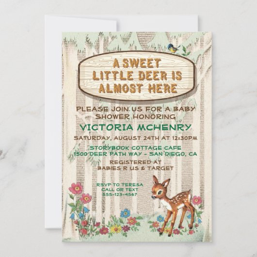 Baby Deer Forest Woodland baby shower Kaart (Voorkant)