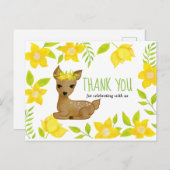Baby Deer Gele Bloemen | Baby shower dank u Briefkaart (Voorkant / Achterkant)