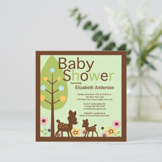 Baby Deer Gender Neutrale Baby shower Uitnodiging (Staand voorkant)