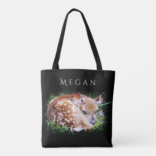 Baby Deer Gepersonaliseerde Aangepaste Naam Zwart Tote Bag (Achterkant)