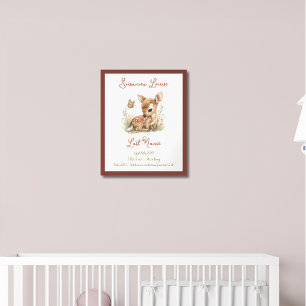 Baby Deer Gepersonaliseerde Baby Aankondigingskwek Poster