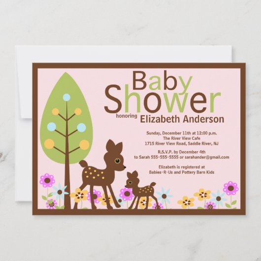 Baby Deer Girl Baby shower Uitnodiging (Voorkant)