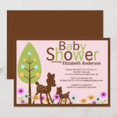 Baby Deer Girl Baby shower Uitnodiging (Voorkant / Achterkant)