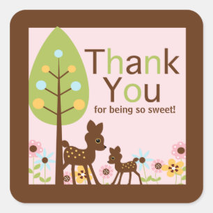 Baby Deer GIRL Baby shower Uitnodiging Vierkante Sticker