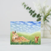 Baby Deer in de Grass Illustratie Feestdagenkaart (Staand voorkant)